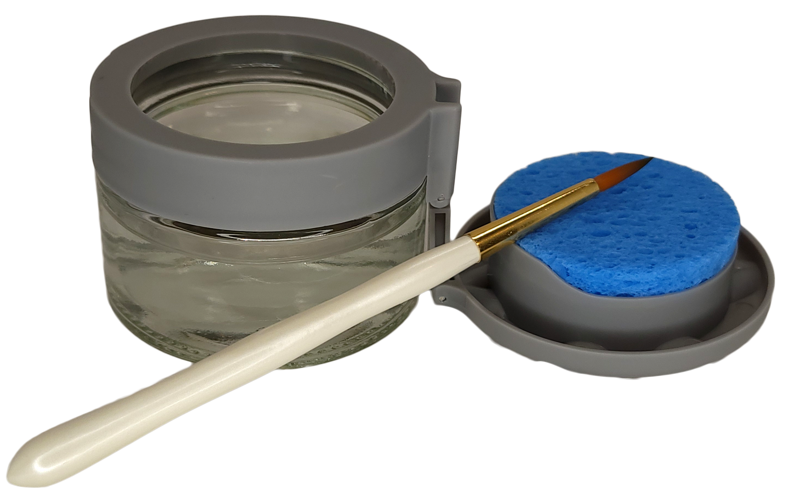 dental water jar with sponge to clean porcelain brush